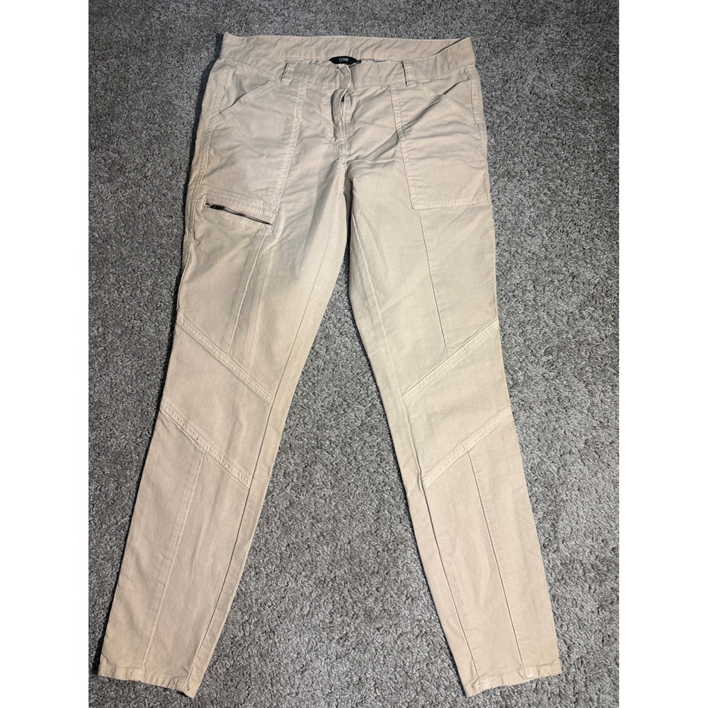 J.Crew City Fit Tan Khaki Moto Cargo Pants Women Size 0 Slim Stretch RN
